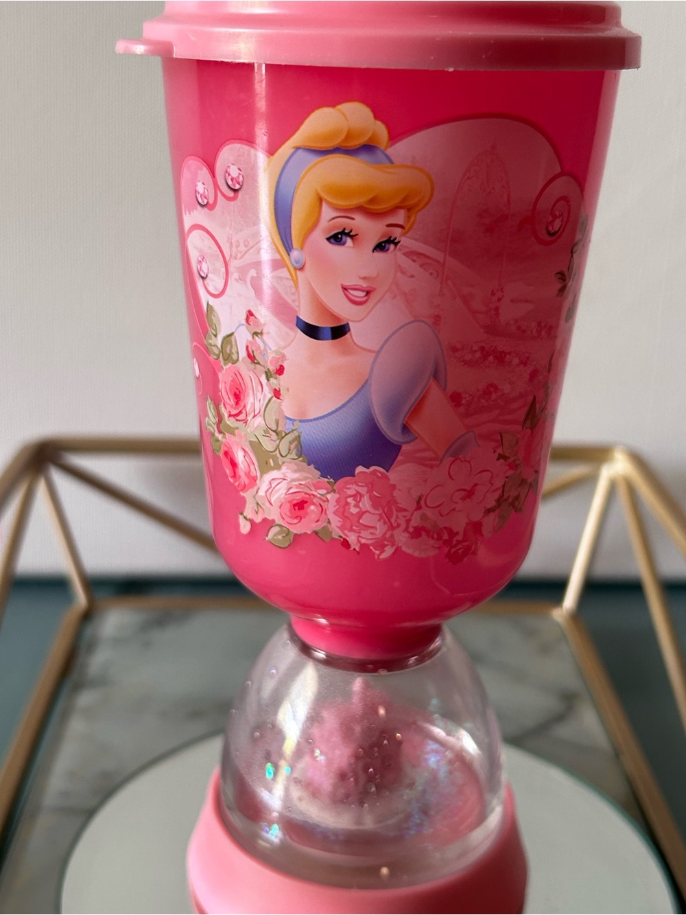 Zak! Disney Pink Princess Cup with Lid Straw Floating Castle Snow Globe Rare